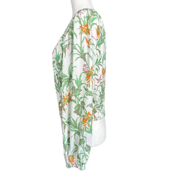 Anthropologie‎ Womens Floral Boho Peasant Blouse XS Long Sleeve Tropical Birds - Picture 4 of 14